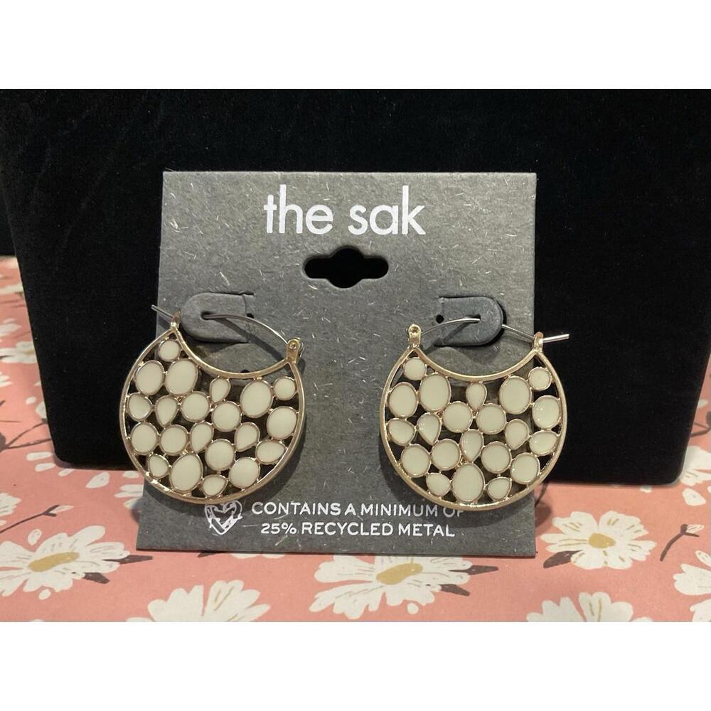NWT THE SAK Gold Tone And Cream Colored Earrings #1379